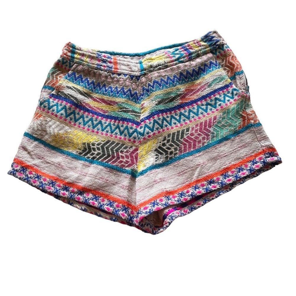 Quinn Aztec Southwestern Multicolored Print Shorts Side Zip Pockets Size Small